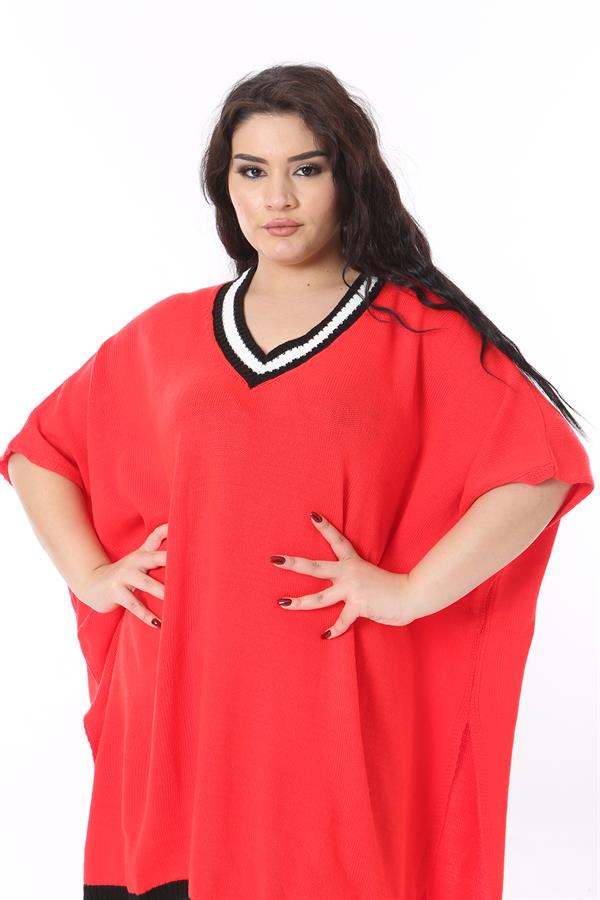 Kadın Büyük Beden Fujya V Yakalı Triko Panço 65N38571