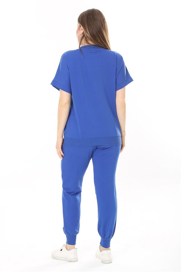 Kadın Büyük Beden Saks Göğüs Ve Paça Detaylı İkili Takım 65N37887