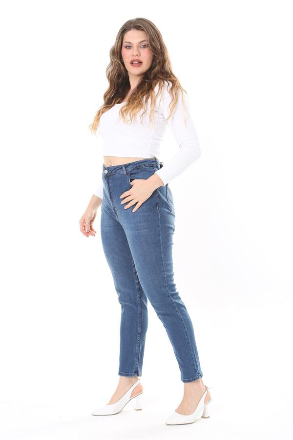 Kadın Büyük Beden Yüksek Bel Dar Paçalı Likralı Kot Pantolon 65N38090