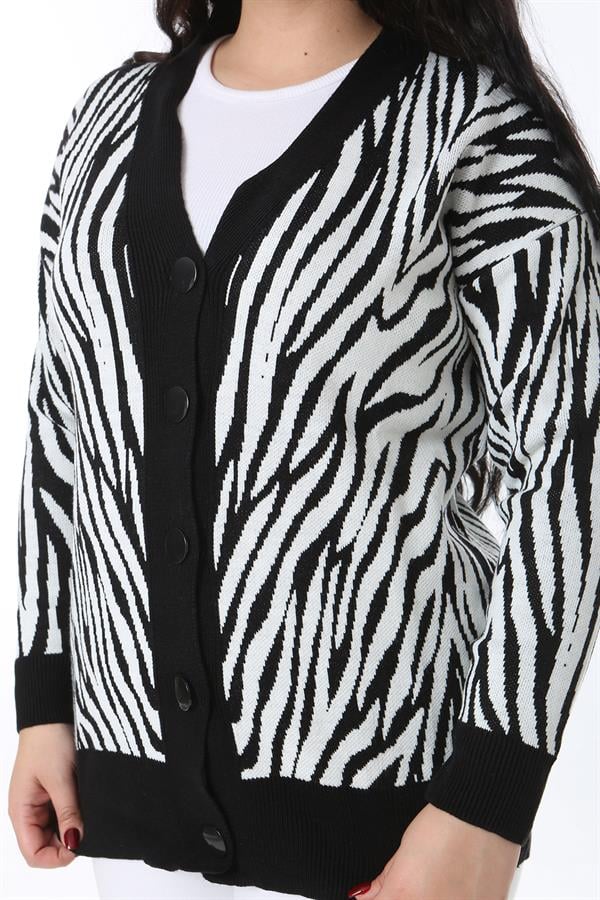 Kadın Büyük Beden Siyah Ön Düğmeli Triko Hırka 65N38566