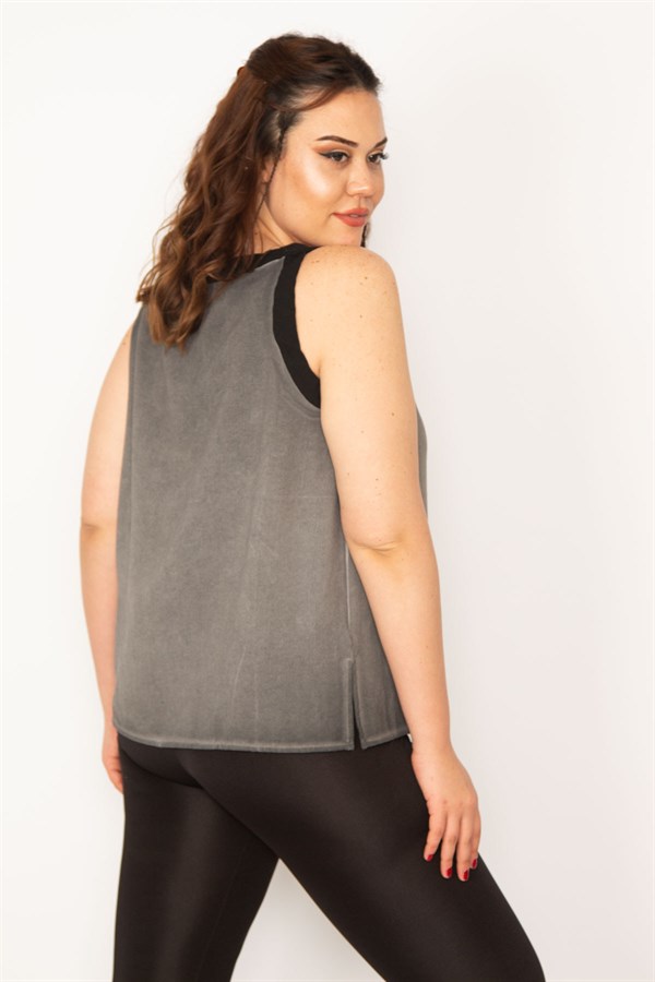 Kadın Füme Kirli Yıkama Çıtçıt Metal Düğmeli Biye Detaylı Bluz 65N33347