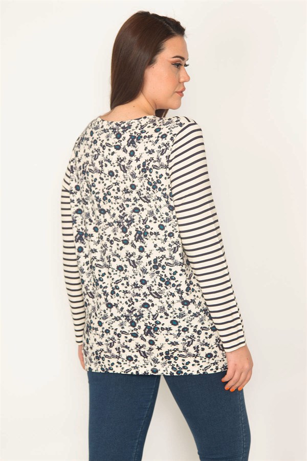 KADIN KEMİK ARKASI DESENLİ ÇİZGİLİ BLUZ