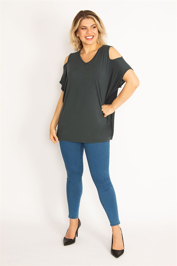 Kadın Yeşil Omuz Dekolteli Bluz 65N34630