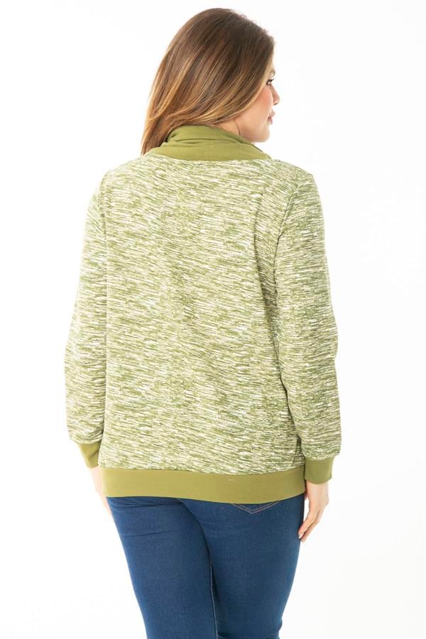 Kadın Büyük Beden Kuşgözü Bağcık Ve Süs Düğme Detaylı Kanguru Cepli Dik Yaka Sweatshirt 65N37122