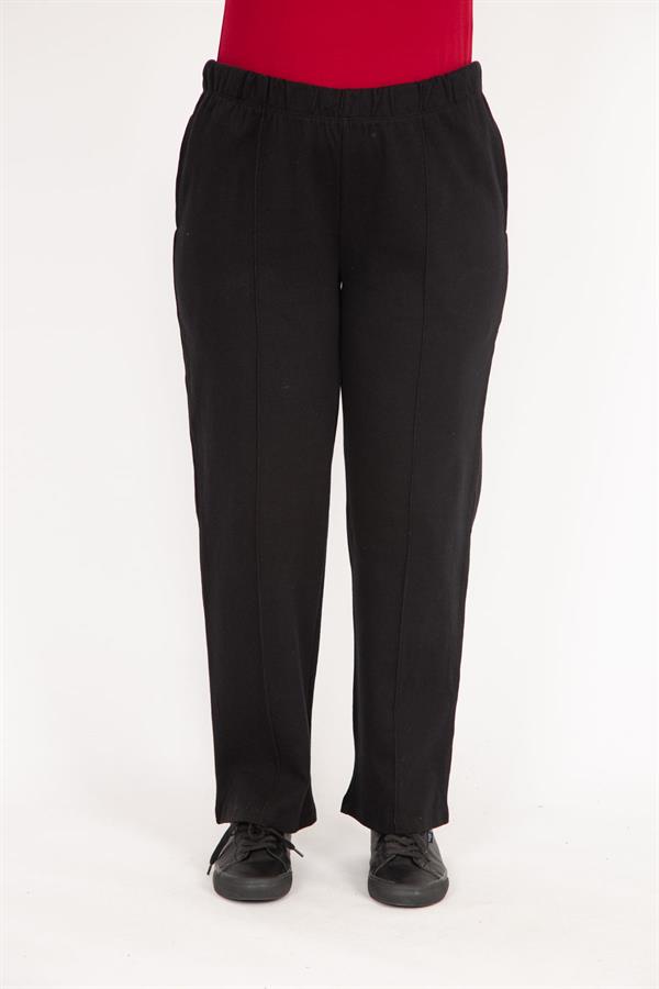 Kadın Siyah Büyük Beden Çima Dikişli Yan Cepli Eşofman Alt