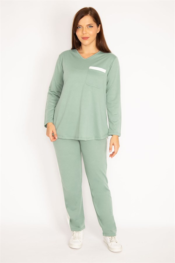 Kadın Camel V Yakallı Bluz Pantolon Takım 65N34658