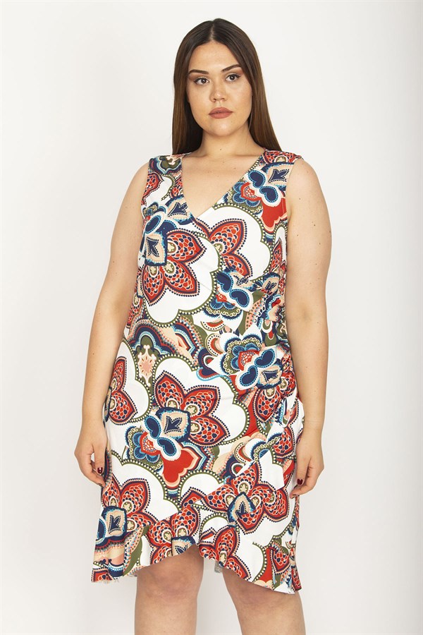 Kadın Renkli Anvelop Yakalı Bel Detaylı Volanlı Elbise 26A26566