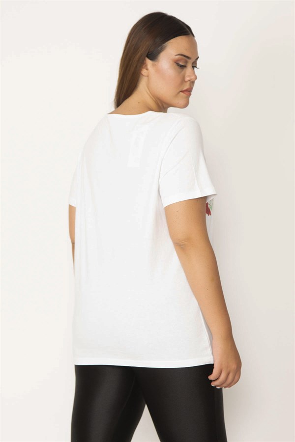 Kadın Beyaz Pamuklu Kumaş Yakası Dantel Kısa Kollu Bluz 65N27659