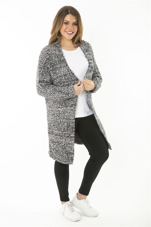 Kadın Büyük Beden Renkli Kalın Triko Hırka 65N37176