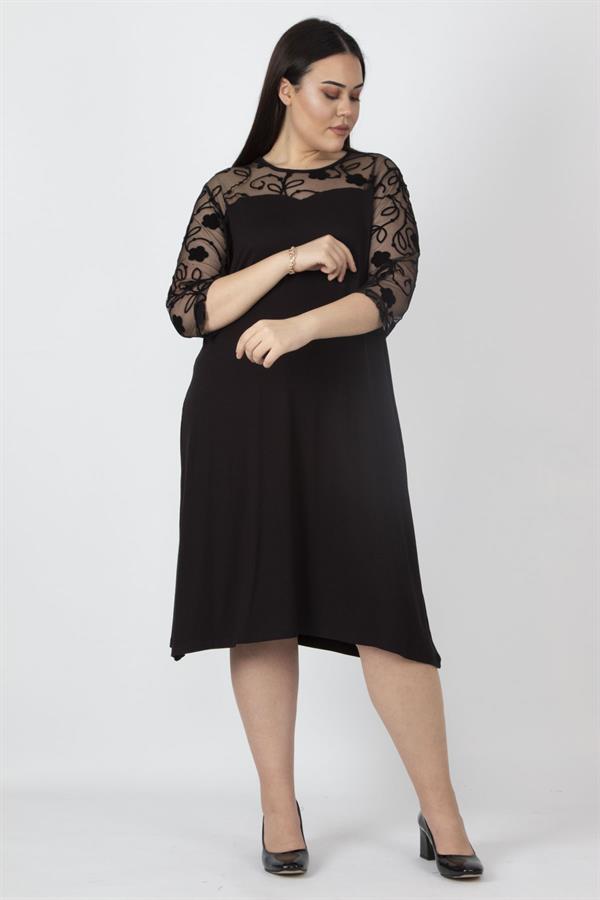 Kadın Siyah Dantel Detaylı Elbise 65N16218