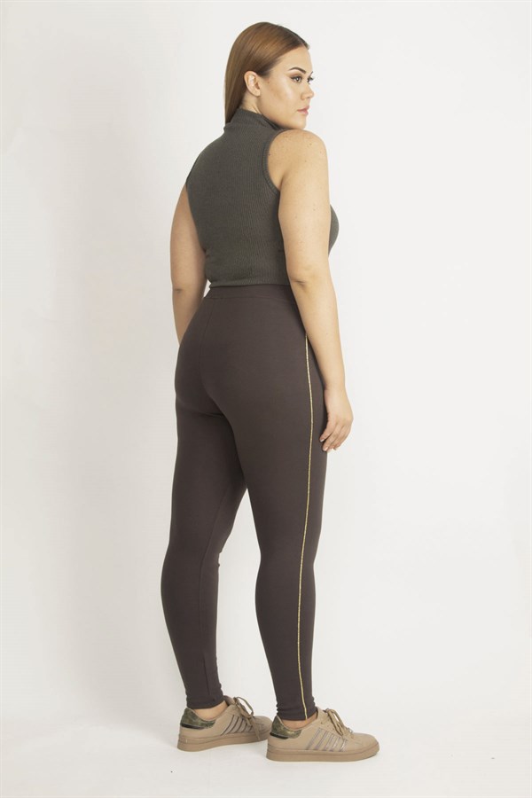 Kadın Kahve Yanları Sim Detaylı Tayt Pantolon 65N20135