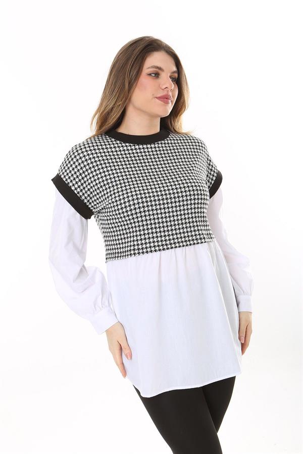 Kadın Büyük Beden Beyaz Kazayağı Ve Poplin Kombinli Tunik 65N37577