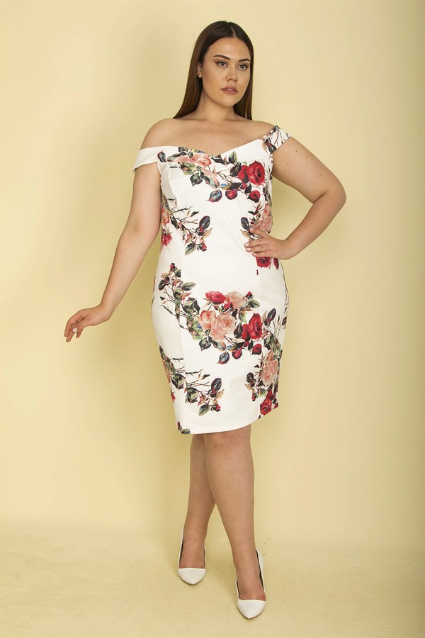 Kadın Kemik Yaka Detaylı Çiçek Desenli Elbise 65N27911
