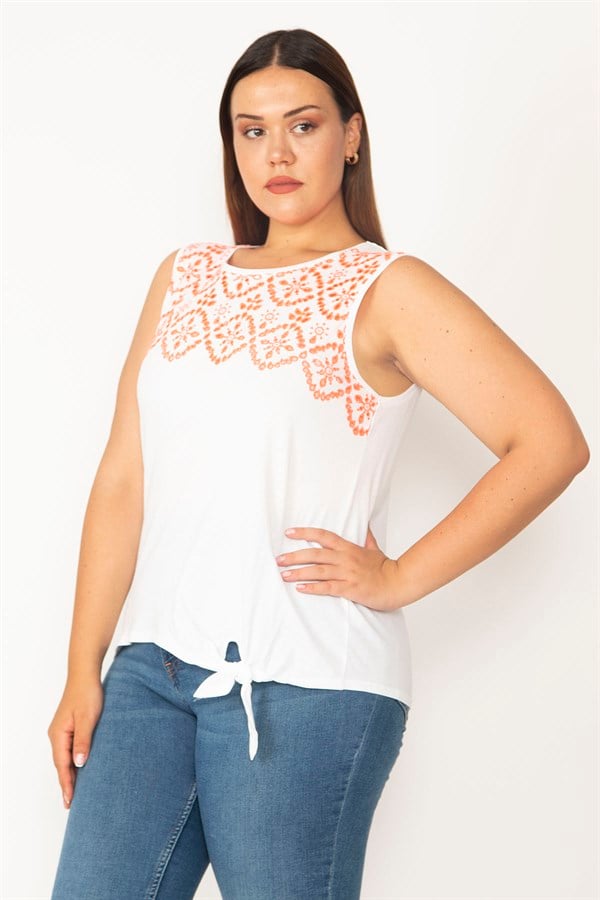 Kadın Beyaz Delik İş Nakış Ve Bel Bağcık Detaylı Bluz 65N27859
