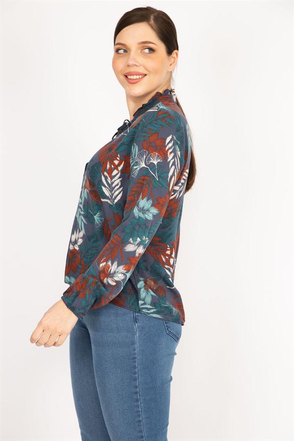 BLOUSE FEMME EN TISSU DE VISCOSE VERT À LACETS, COL EN V, 26A36832