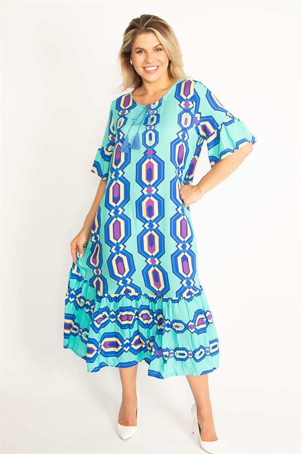 Kadın Kırmızı Dokuma Viskon Kumaş Volan Kollu Etek Ucu Katlı Elbise 65N34435