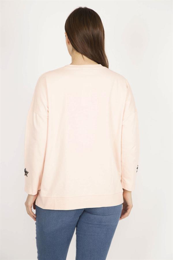 Kadın Pembe Büyük Beden Payet Detaylı Sweatshirt