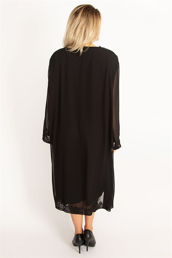 Kadın Füme Şifon Pelerinli Dantel Detaylı Abiye Elbise 65N34506