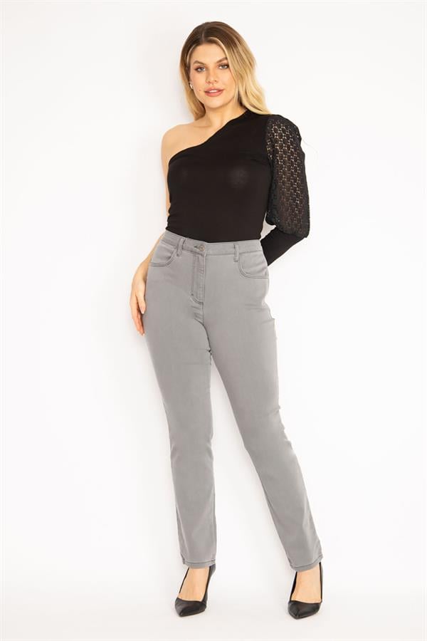 Kadın Gri 5 Cepli Likralı Kot Pantolon 65N35151