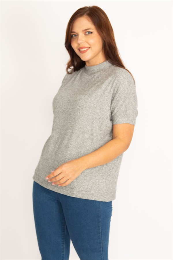 Kadın Gri Kaşkorse Kumaş Sıfır Yakalı Bluz 65N34804