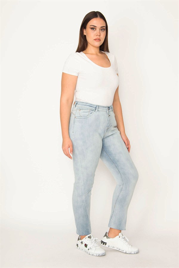 Kadın Mavi Yıkama Efektli 5 Cep Kot Pantolon 65N30966