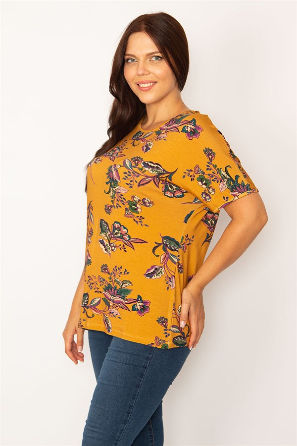Kadın Hardal Baskı Detaylı Viskon Bluz 65N34194