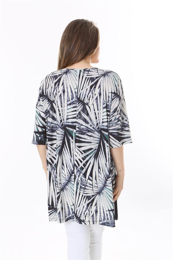 Kadın Büyük Beden Renkli Göğsü Toka Büzgülü V Yakalı Kısa Kollu Tunik 65N37796