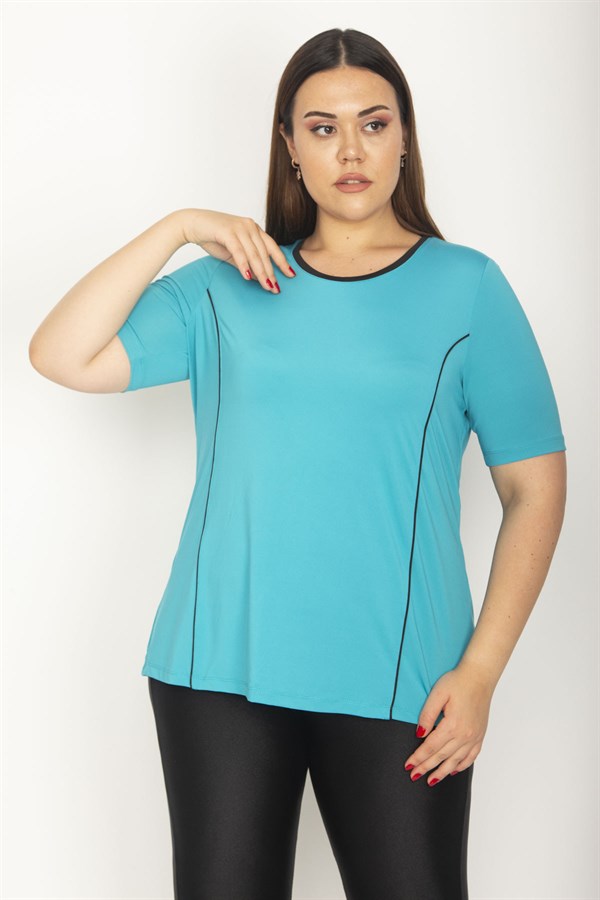 Kadın Turkuaz Biye Ve Kup Detaylı Spor Bluz 65N27223