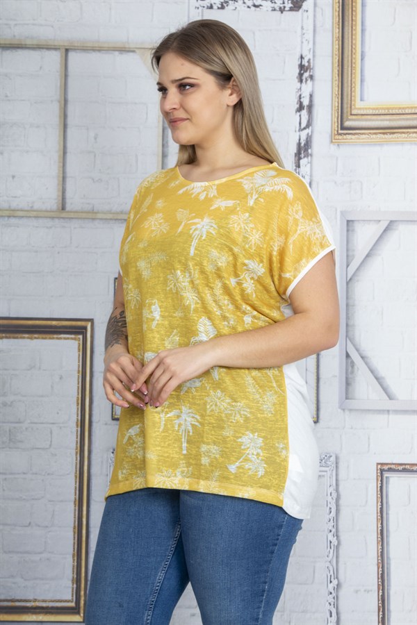 Kadın Sarı Düşük Kol Ön Desenli Bluz 65N22838