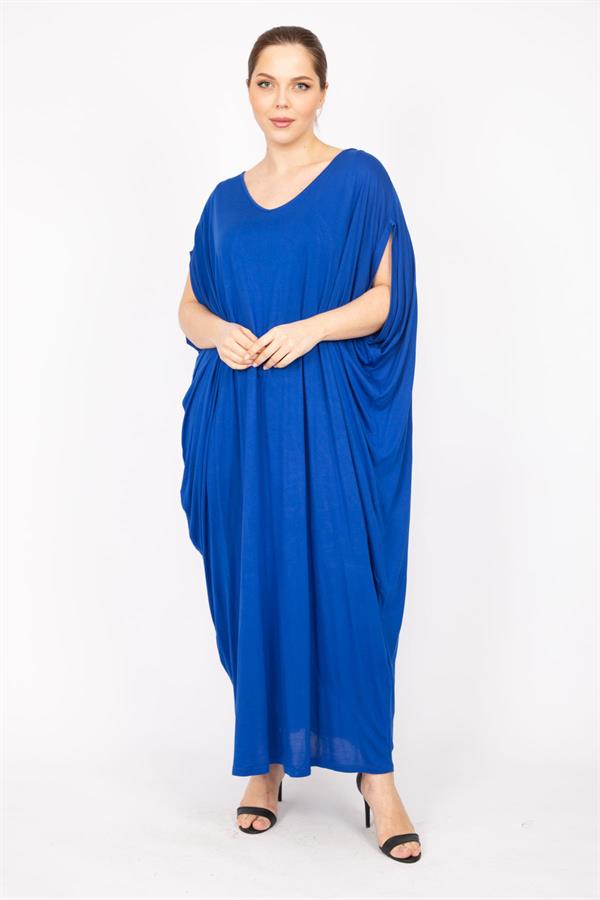 Kadın Saks Büyük Beden Salaş Kesim Astarlı Elbise 65N35835