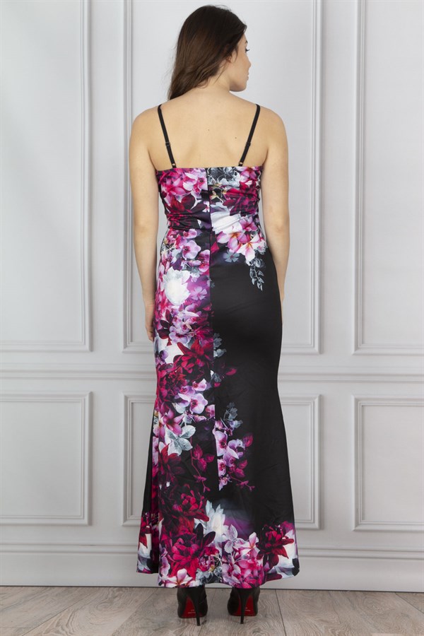 Women's Black Patterned Long Dress 26N14377