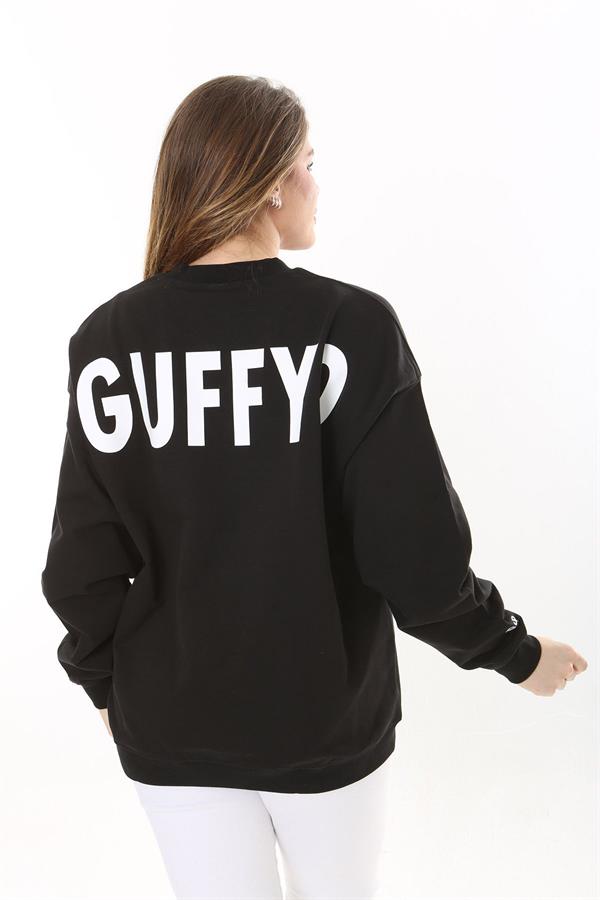 Kadın Büyük Beden Siyah Pamuk Kumaş Arka Baskılı Sweatshirt 65N37618