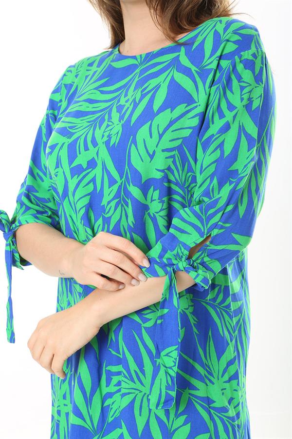 Kadın Büyük Beden Siyah Dokuma Viskon Kumaş Kol Bağcıklı Elbise 65N37865