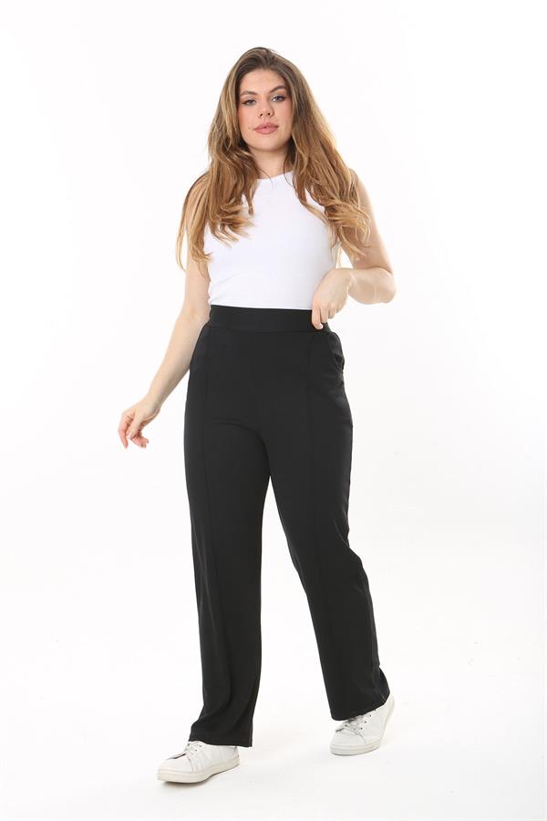 Kadın Büyük Beden Füme Ütü İzi Çima Dikişli Likralı Yan Cepli Pantolon 65N37564