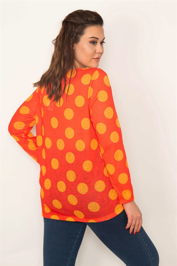 Kadın Oranj Puan Desenli Bluz 65N33399