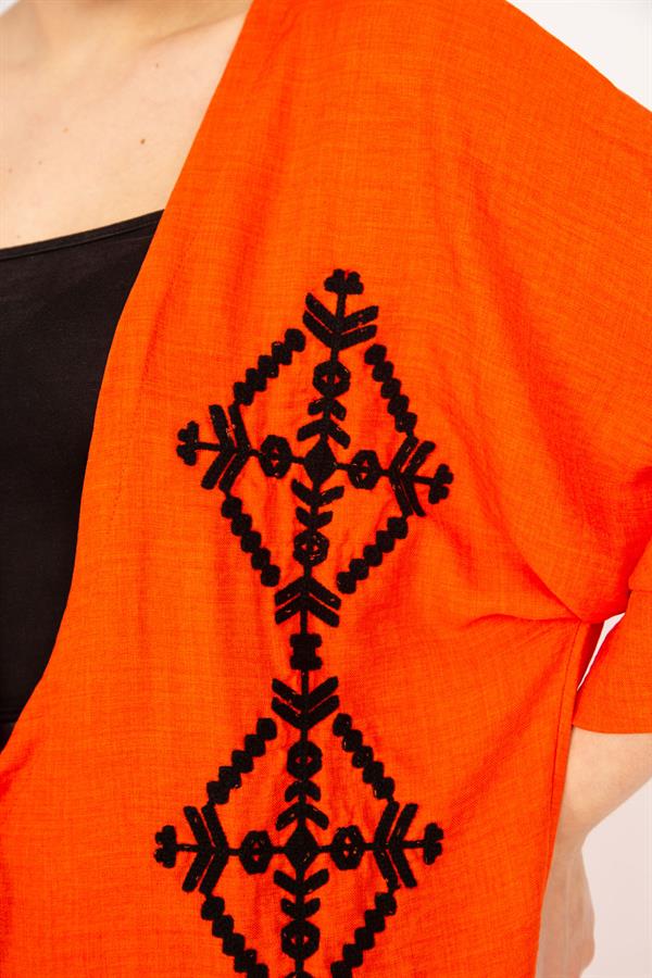 Women's Orange Plus Size Embroidered Detailed Cape