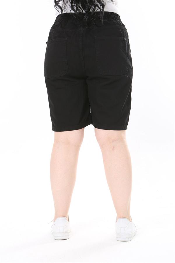 Kadın Büyük Beden Siyah Beli Lastikli 4 Cepli Kot Şort 65N38068