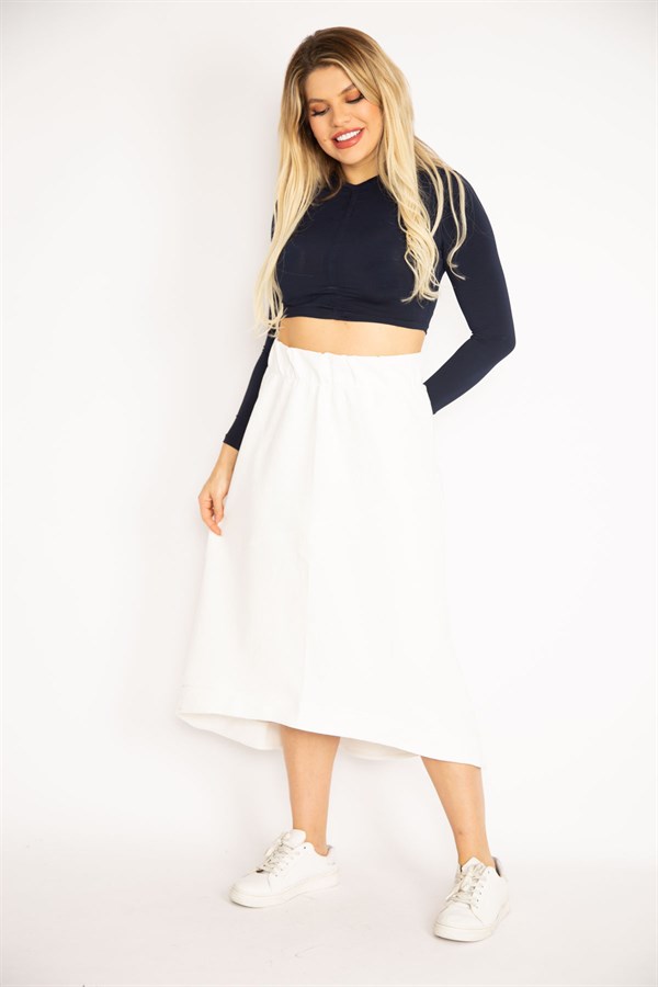 Women's Bone Waist Wide Elastic and Cup Detailed Embossed Fabric Skirt 26A35164