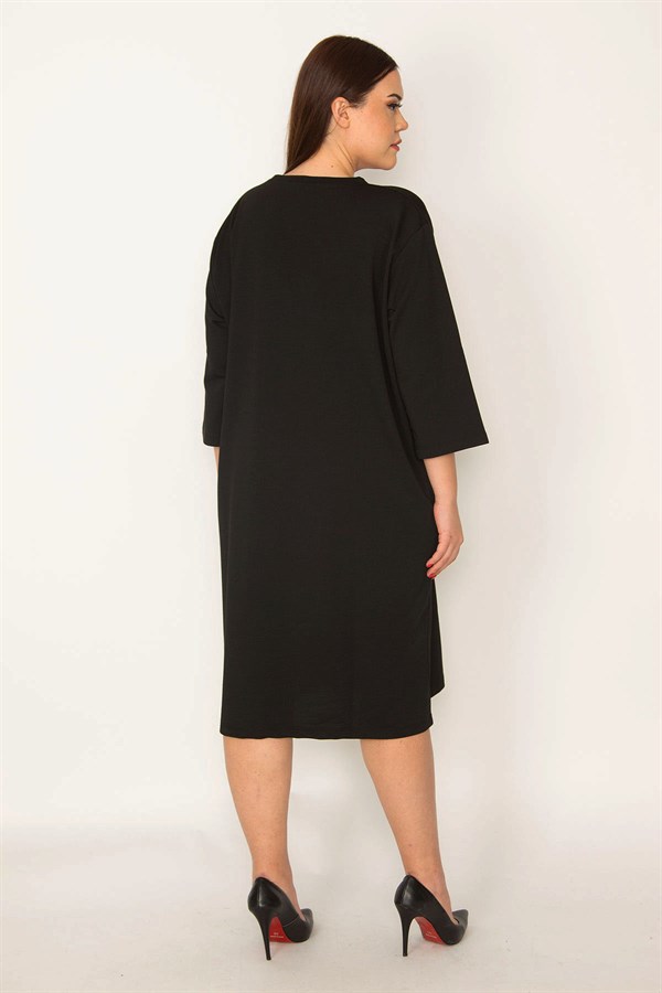 KADIN ORANJ TAŞ VE LAK DETAYLI ELBİSE