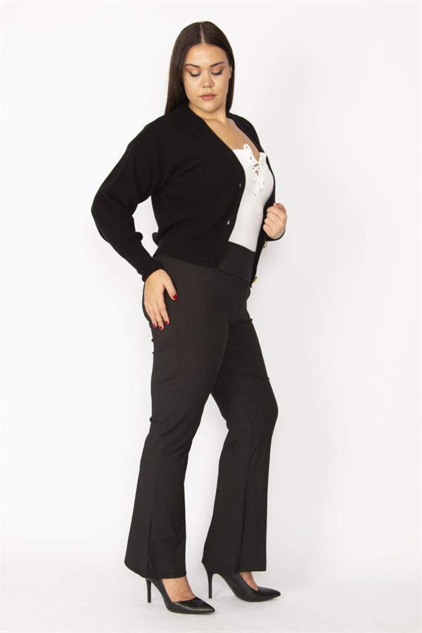 Kadın Bordo Kendinden Çizgili Strech Geniş Paçalı Pantolon 65N28669