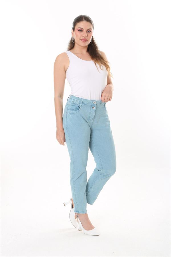 Kadın Büyük Beden Yeşil Likralı Gabardin Kumaş 5 Cepli Pantolon 65N37750