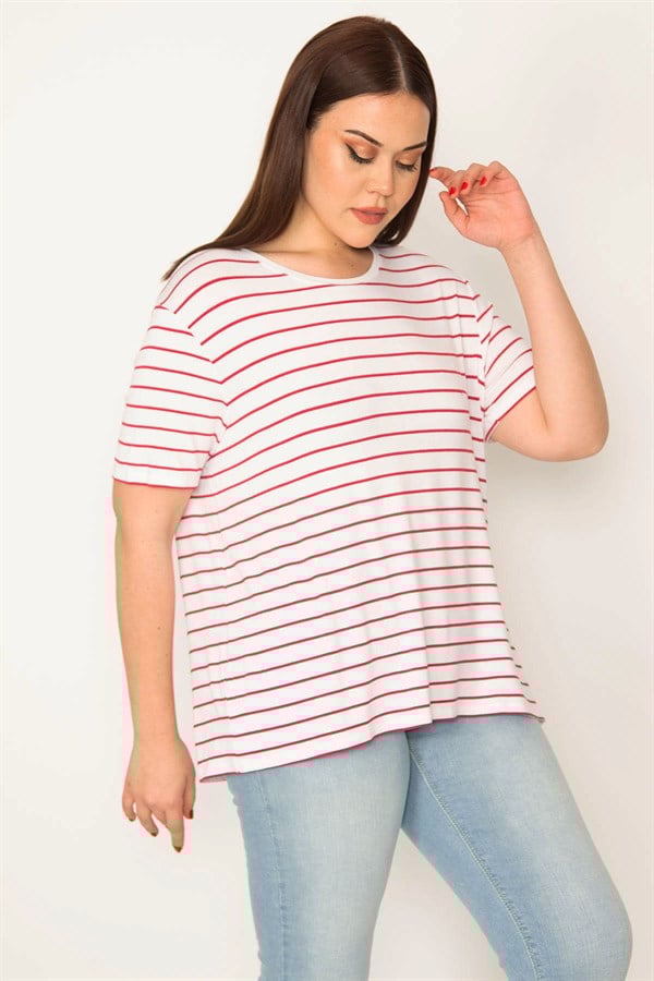 KADIN KEMİK BİSİKLET YAKALI ÇİZGİLİ BLUZ