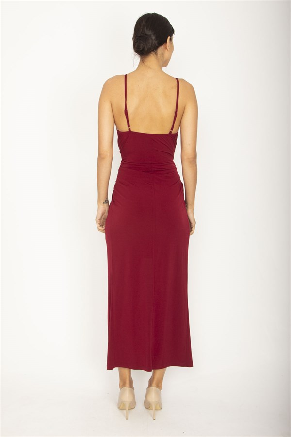 ROBE FEMME BORDEAUX À BRETELLES SUR LE DEVANT