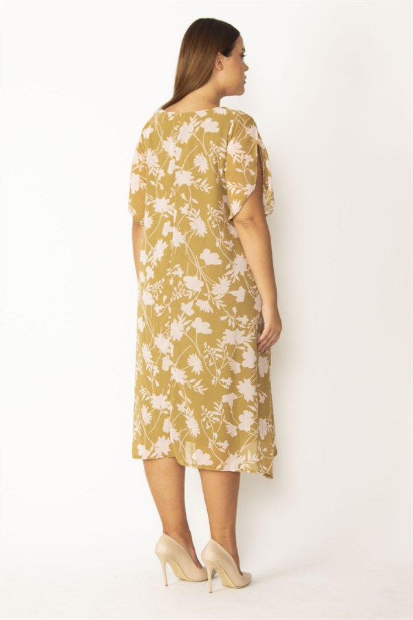 Kadın Haki Astarlı Yırtmaç Kollu Şifon Elbise 65N28127