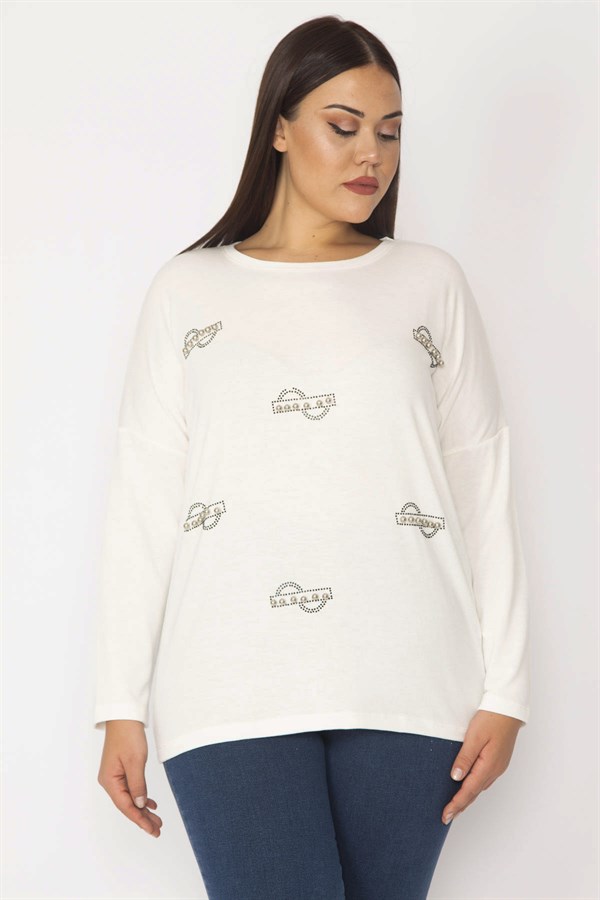 Kadın Kemik Taş Ve Baskı Detaylı Tunik 65N35384