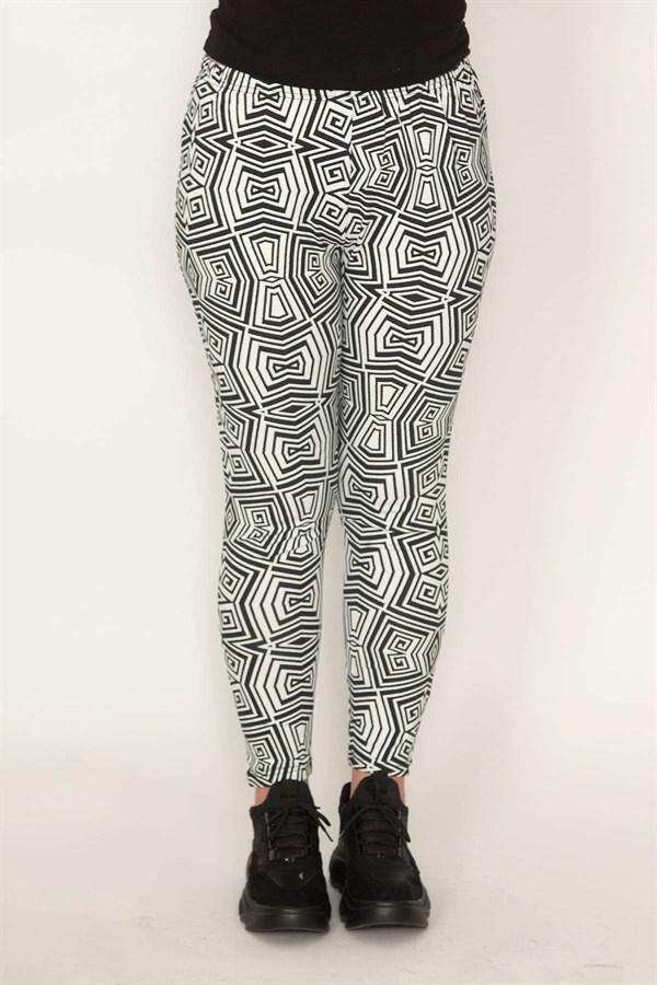 Kadın Siyah Geometrik Desenli Tayt Pantolon 65N32363