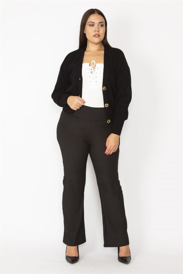 Kadın Bordo Kendinden Çizgili Strech Geniş Paçalı Pantolon 65N28669