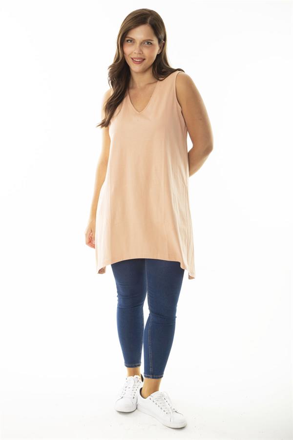 Kadın Büyük Beden Somon V Yakalı Uzun Kolsuz Bluz 65N36920