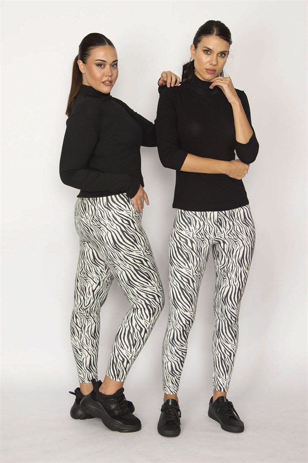 Kadın Siyah Zebra Desen Tayt Panyolon 65N29024