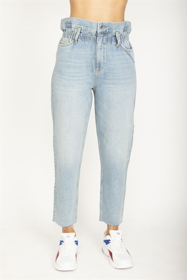 WOMEN'S BLUE PAPER BAG WAISTED JEANS